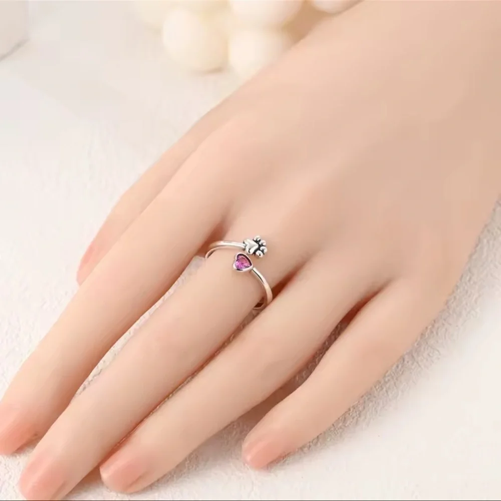 925 Silver Paw & Heart Ring • Pet Lover Gift • “Life Without Paws” 🐾